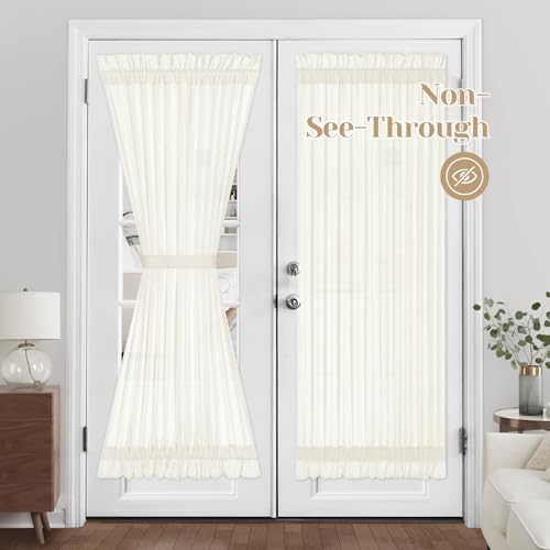HOMEIDEAS French Door Curtains Set of 2, Ivory, 54x72 inches