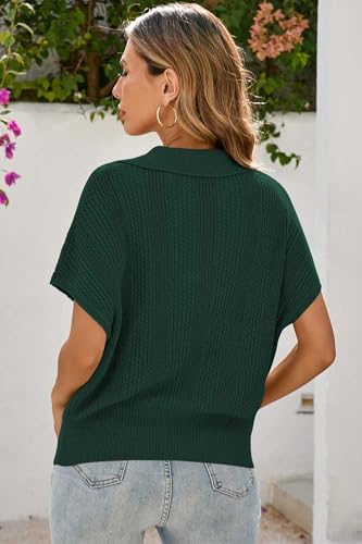 Cakulo Spring Summer Crochet Tops for Women 2025 Crop Knit Short Sleeve Polo V Neck Collared Hollow Out Sweater Top4