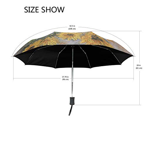 Auto Open Close Umbrella, Monet's Stilleben Mit Sonnenblumen Chrysanthemum Folding Travel Umbrellas For Rain And Sun #TOP2