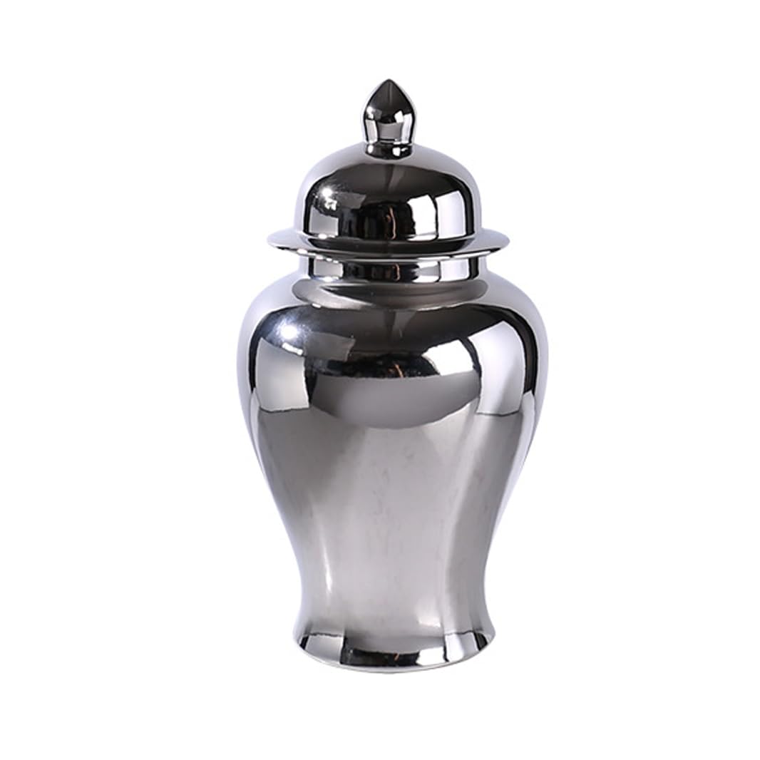 Vase à gingembre en céramique argenté avec couvercle, grand pot de temple de style chinois