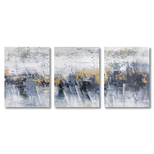 Tableau moderne bleu sans cadre pour grand mur triptyque HD impression sur toile