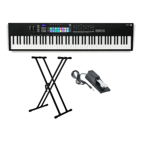 Novation Launchkey MK3 88-Key USB MIDI Ableton Keyboard Controller Bundle with Keyboard Stand and Sustain Pedal (3 Items) Cover
