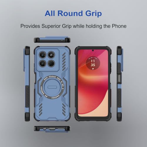 Image of amazon basics Back Case Cover for Motorola G47 5G | Magnetic Case with Built-in Metal Ring | Supports MagSafe Charger, Wallet & Car Mount | Shockproof Hybrid PC + TPU | Blue