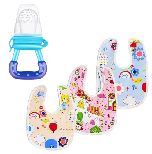 3 Piece Feeding Bibs 1 Piece Fruit Nipple Nibbler Combo Set Cute Prints for Babies Toddlers (8 to 36 Months) Washable Absorbent Bibs with Snack Sipper-image-38