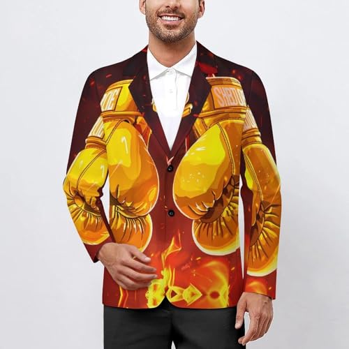 Boxing Sport Yellow Fire Print Men's Suits Dress Business Formal Suit Print Jackets Coat For Wedding Party2