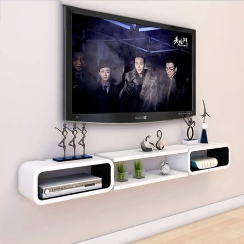 Image of Home wood Wooden TV Entertainment Unit Cabinet for Living Room and Bedroom, Set Top Box Stand, Black and White, 40 x 8 Inches, Perfect Upto 55 Inches LED TV