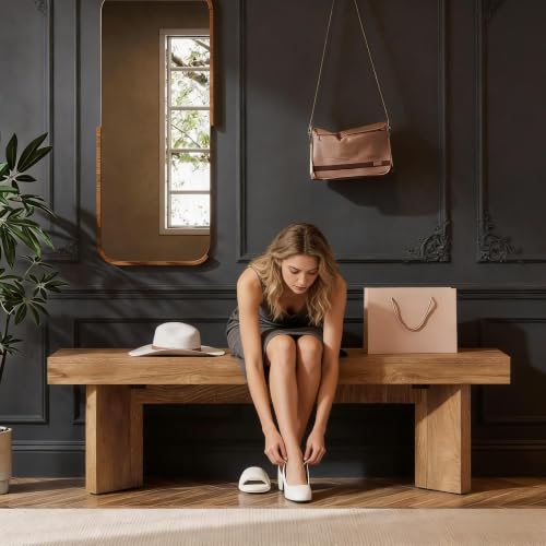 Image of Softa Entryway Bench, Kitchen Table Seating with Thickened Seat and Sturdy Triangular Base, Farmhouse Dining Bench for Dining Room, Hallway or Bedroom