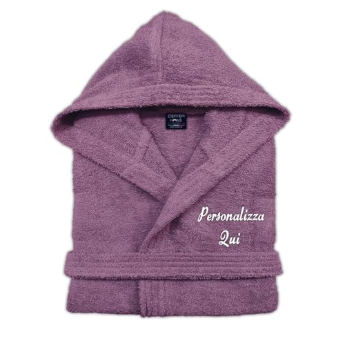 Cieffepi Home Collections Solo Mio Basic Albornoz personalizado con capucha de suave esponja hidrófila de puro algodón, Polvo, XL