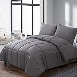 Lilytex Queen Comforter Set - Charcoal and Grey, 3 Pieces, 88x88 Inch Comforter and 20x26 Inch Pillow Shams