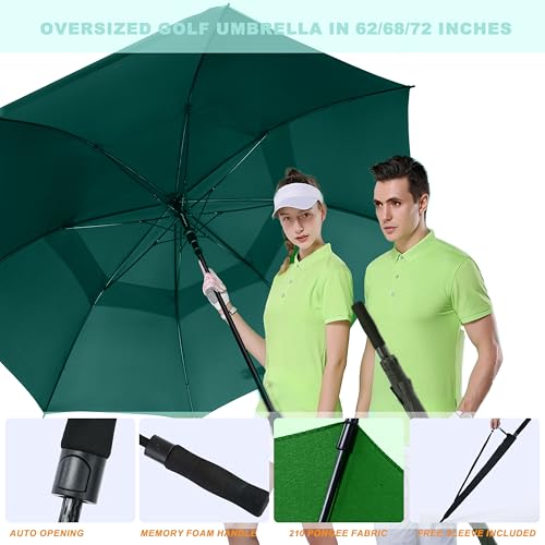Image of Golf Umbrella Large 62 /68 /72 Inch, Extra Large Oversize Double Canopy Vented Windproof Waterproof Umbrella, Automatic Open Golf Umbrella for Men and Women and Family