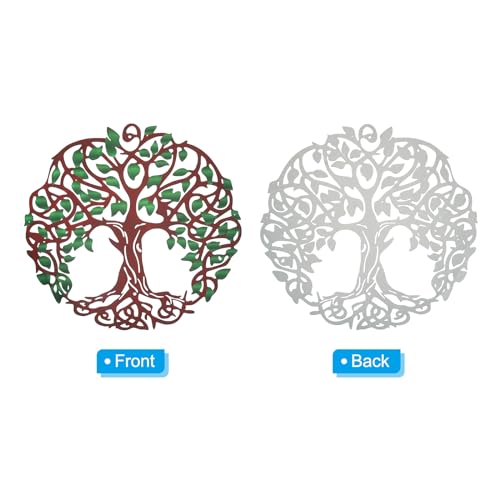 PATIKIL Metal Tree Wall Decor, Tree of Life Wall Sculpture Ornament Hanging Wall Decoration for Home Indoor Outdoor Green Brown - Image 3