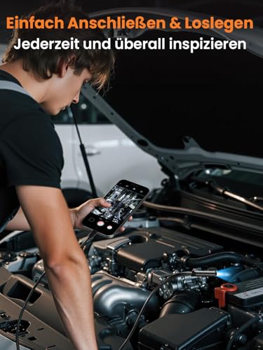 Vorth Endoskopkamera mit Licht, 1920P HD Endoskopkamera Handy mit 8 LED-Leuchten, 5M semi-steife Rohrkamera Inspektionskamera iOS und Android