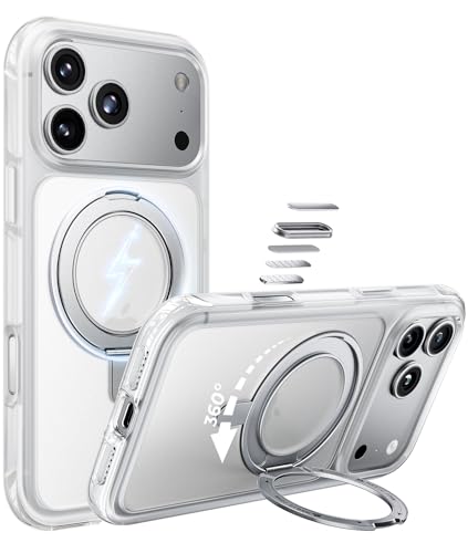 Image of MAGIC JOHN for iPhone 17 Pro Max Case with Stand, Fit for MagSafe | 360 Rotatable Stand, Mil-Grade Drop Proof, 18N Magnetic, Airbag Shockproof, Heavy Duty, Camera Control, Frosted White