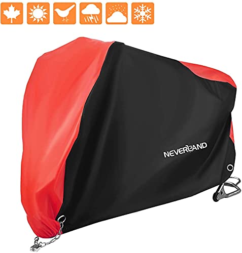 NEVERLAND Motorcycle Cover Waterproof Outdoor, Motorbike Scooter Covers Heavy Duty Medium with Lock-Holes, Bandage, Storage Bag for Harley Davidson Kawasaki Yamaha Honda Grom Suzuki (Up to 86â€)