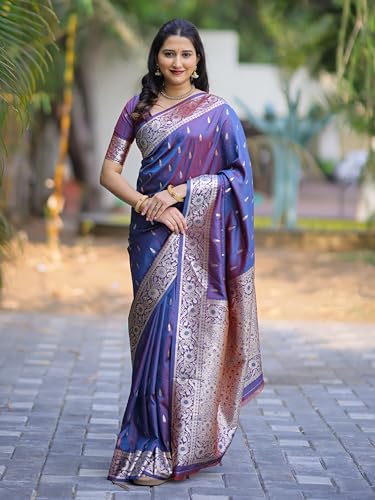 Image of SGF11 Women's Kanjivaram Pure Soft Silk Saree For Women Pure Golden Zari With Blouse Piece