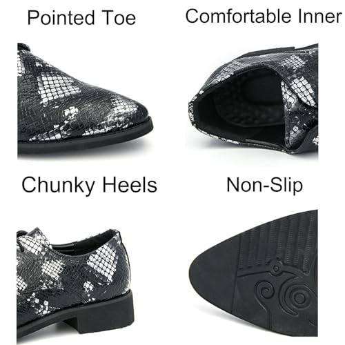 Mens Retro Lace-Up Snakeskin Leather Derby Oxford Shoes Pointed Toe Low Chunky Heels Non-Slip Dress Casual Shoes for Business Casual Dress Prom Party2