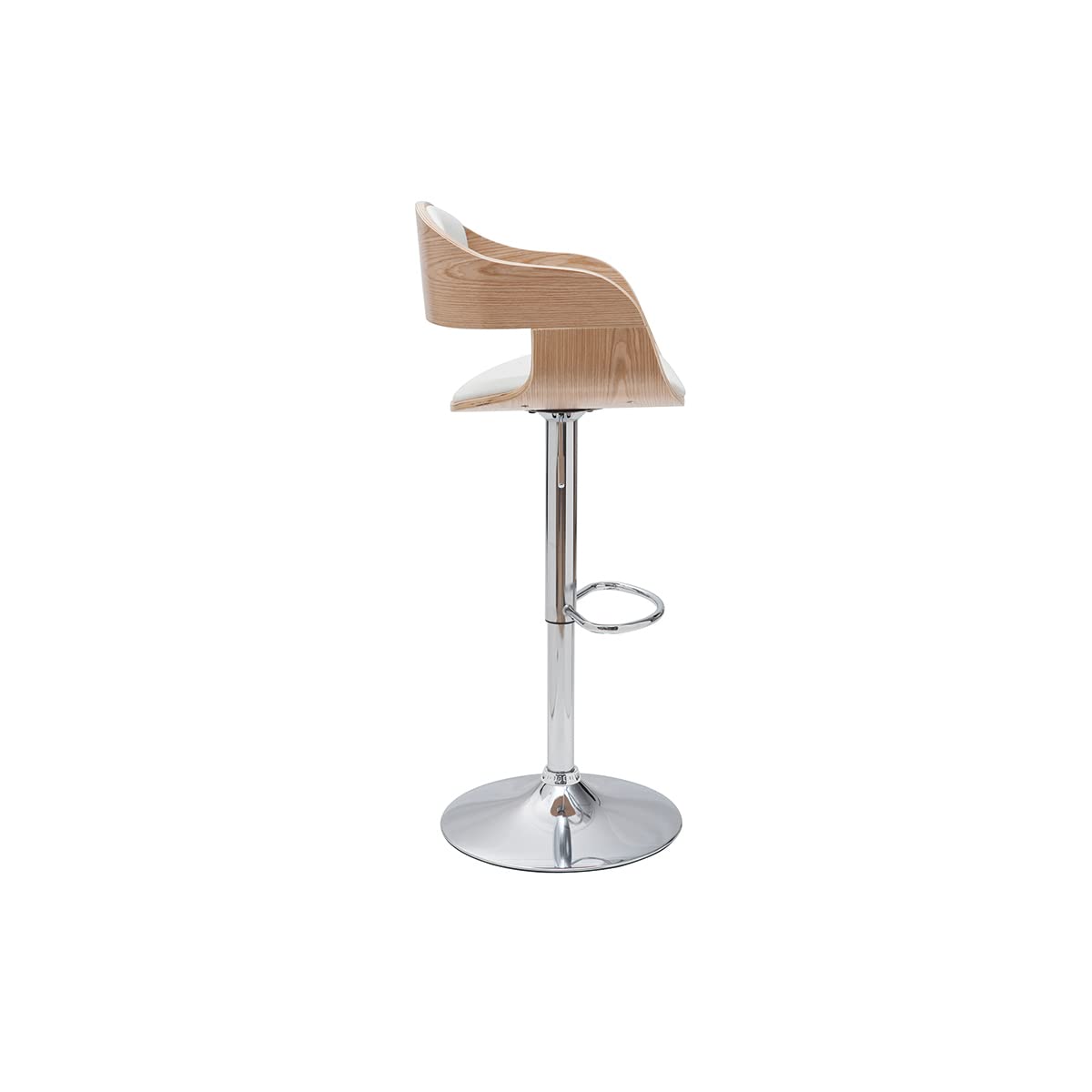 Miliboo EUSTACHE - Taburete de bar, diseño ajustable, color blanco y madera