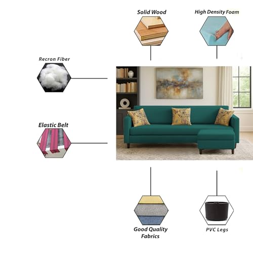 Image of Casaliving Premium Lifestyle Fabric 5 Seater L Shape Sofa Set 4 Seater Modern Sofa Set & Ottoman for Living Room (Pine Color)
