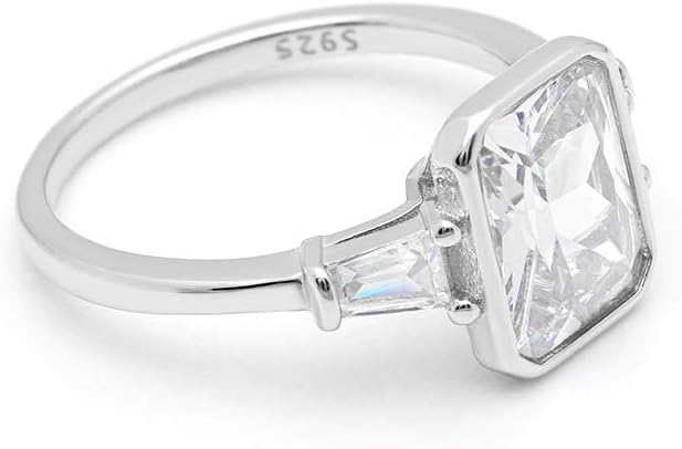 Genesis Engagement Ring for Women by Ginger Lyne | Sterling Silver Emerald Cut Baguette Cubic Zirconia Promise or Bridal Ring for Her | Gift for Wife or Girlfriend