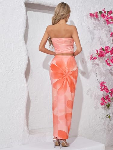 SOLY HUX Women's 2 Piece Skirt Sets Strapless Crop Tube Top Bodycon Maxi Skirt Summer Floral Outfits2