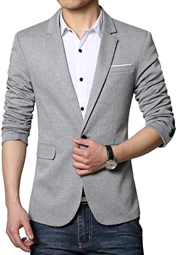 Nemopter Heren Jas Casual Elegant Slim Fit Blazer Jas met één Knoop Heren Blazer Jas, Grijs, S