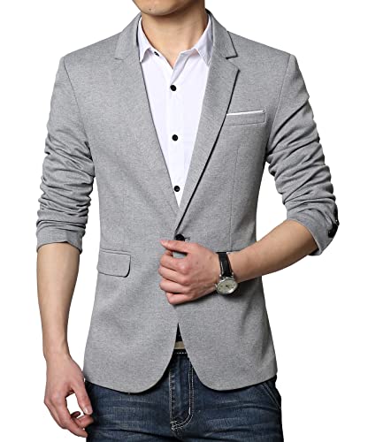 Nemopter Blazer Hombre Chaqueta Casual Elegante Slim Fit Un Botón Traje, Gris, L