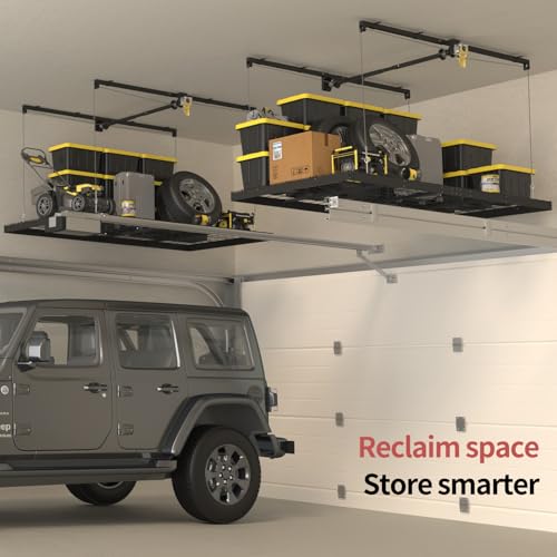 Garage-Ceiling-Storage-Racks--4x8-FT-Overhead-Garage-Storage-Rack-with-Safety-Lock-Heavy-Duty-Ceiling-Mounted-Lift-System-and-Storage-Organizer-Ideal-for-Maximizing-Overhead-Space-325-lbs-Capacity