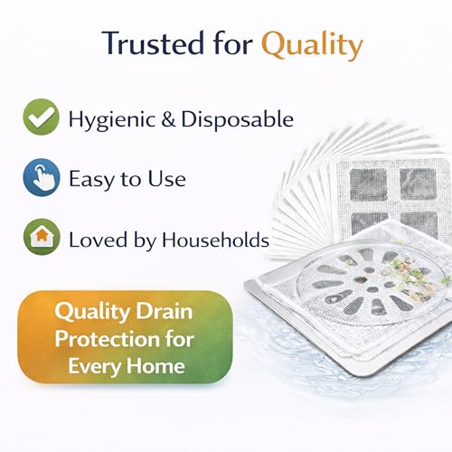 Image of Drain Hair Catcher Disposable Mesh Filter (Pack of 20) | Self Adhesive Sink & Bathroom Drain Cover | Anti Clog Kitchen Sink Strainer | Shower & Wash Basin Hair Trap Protector