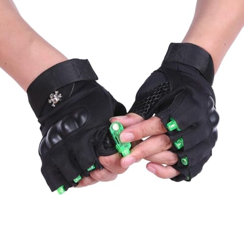YUANYUYING Gants lumineux - Gants rechargeables avec lampe torche LED pour fêtes, Halloween et raves - Effet squelette (Vert, Standard)
