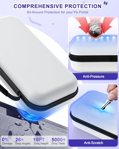 Image of FYOUNG Accessories Kit for PlayStation Portal, Carrying Case Bundle and Magnetic Portable Charger for PS5 Portal with Protective Case, 2 Screen Protectors, Wired Headphone, 8 Thumb Grips (White)