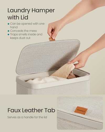 Image of SONGMICS Laundry Basket, 17.2 Gal. Laundry Hamper, Easy Assembly, with Lid and Handles, Removable Liner, 15.4 x 8.7 x 29.5 Inches, Cappuccino Beige ULCB810LH01