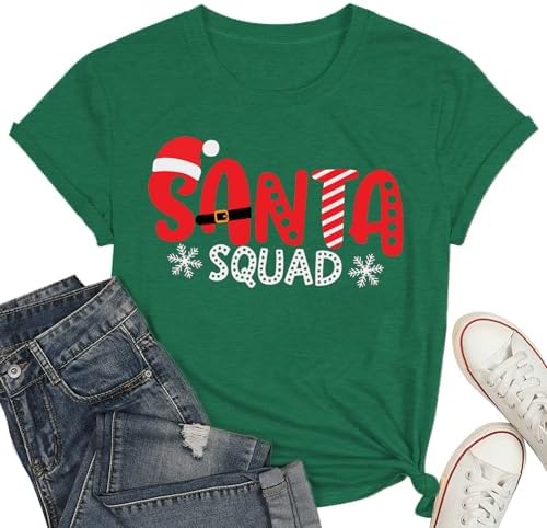 Christmas Squad Shirt for Women Santa's Squad T-Shirt Xmas Holiday Graphic Tee Tops