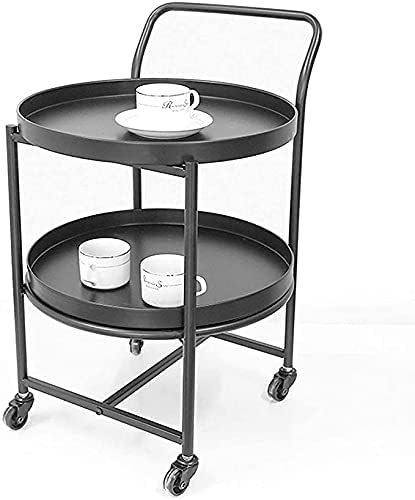 OGFC 45232 Home Bar Cart Drinks Food Serving Trolleys 2 Tier Hairdressing Trolley On Wheels Bar Cart for Home, Living Bed Side Trolley Coffee Table - Size:63 x 40 x 40cm (Color : Black)-image-41