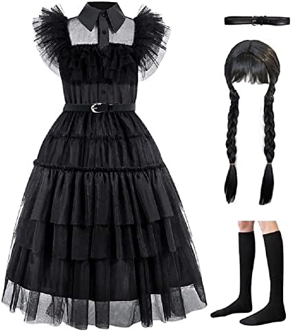 Wednesday costume girls dress for Kids Addams Costumes Halloween Cosplay Party Dress With belt 4-12Y（130）