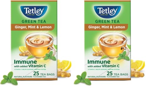 Image of Tetley Green Tea Bags, Ginger Mint Lemon, 25 Tea Bags (Pack of 2)