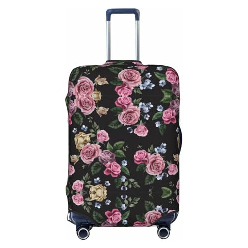 Black Blackgound Rose Print Luggage Suitcase Cover Protector Luggage Washable Covers With Concealed Zipper
