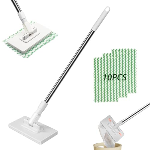 Wischmopp Mit Druck Klemm System,Wischmopp Mit 10 Stück Mops Pads,Snap Grip Mini Mop,Neu Wischer Mop,Mini Mops,Fauler Wischmops,Mini Mopp mit Tuchwechsel, geeignet für Zuhause und Büro