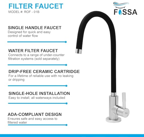 Image of Fossa 1-Year Warranty RO Tap - Pure 304 Stainless Steel Body with Flexible Swivel Spout for Kitchen Sink /Basin | Lead-Free Drinking Water Filter Faucet - Black (Matte Finish)