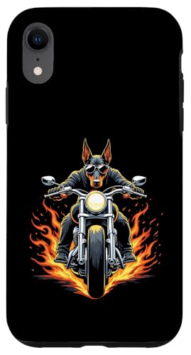 面白いドーベルマンピンシャー、オートバイに乗るドーベルマン愛好家。 スマホケース iPhone XR 用