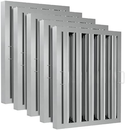 FICBXRA Stainless Steel Commercial Kitchen Hood Filter, Range Hood Baffle Grease Filter for Restaurant Exhaust Hoods, UL/NSF Listed, 15.5 W x 19.5 H Inch 4 Grooves Hood Filters（5 Pack）