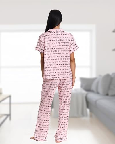 Image of bebe Womens 2 Piece Bridesmaid Pajamas Set Short Sleeve Button Down Shirt and Pants