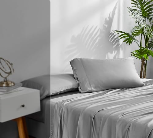 Image of ACCURATEX Cooling Sheets for Hot Sleepers, Split California King Size,Grey | Viscose Made from Bamboo, 5 Pcs Silky Soft Sheet Set, Breathable Cool for Night Sweats, up to 16 inches Deep Pockect