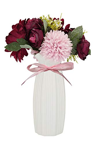 UIKKOT Artificial Bouquets with Ceramic Small Vase Fake Silk Various Flowers Decoration