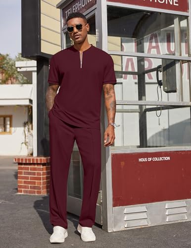 image for COOFANDY Men's 2 Pieces Outfits Casual Quarter Zip Polo Shirt and Jogg