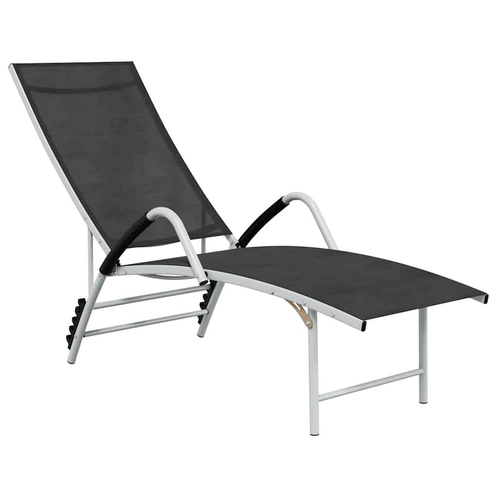 Lettino prendisole in textilene e alluminio, nero, regolabile, pieghevole, ergonomico, resistente alle intemperie, per giardino, terrazza, balcone, con ruote e schienale, durevole