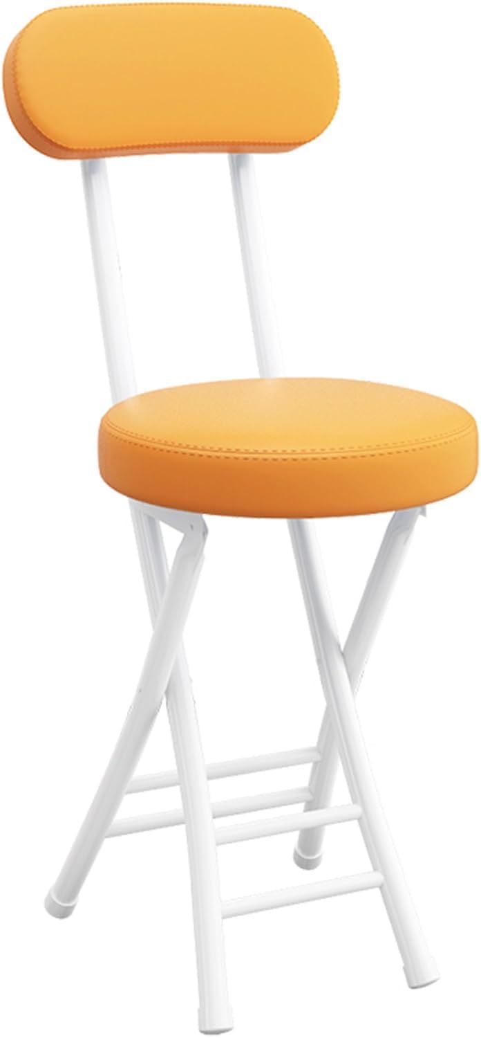 Sgabello pieghevole portatile in pelle nera con schienale, elegante sedia rotonda da cucina per casa e sala da pranzo, design salvaspazio perfetto per piccoli spazi