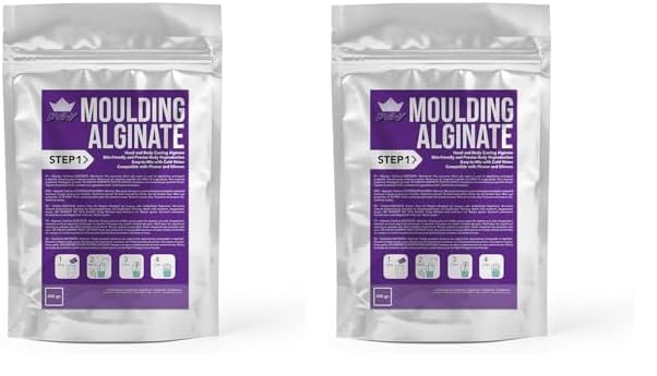 BWAY Moulding Alginate de Fraguado Lento - Alginato Cromático para Impresiones de Alta Precisión - 450 gr - Listo en 3 Minutos - Ideal para Realizar Moldes de Manos o del Cuerpo (1 Bolsa)