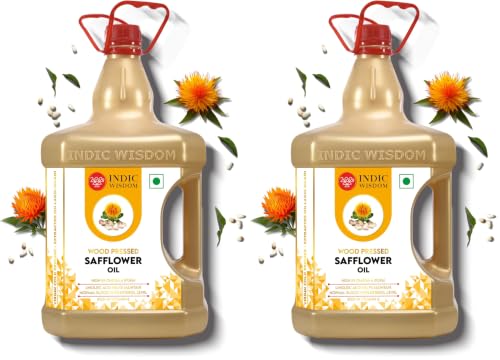 Image of IndicWisdom Wood Pressed Safflower Oil 5 Liter (Cold Pressed Safflower Oil - Extracted on Wooden Churner) (Pack of 2)