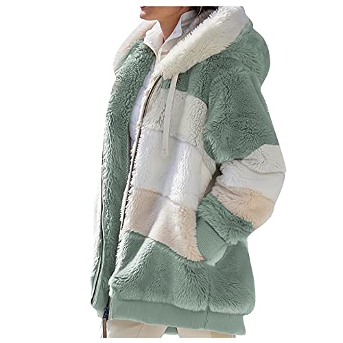 VDDTAGAM Gilet Femme Hiver Veste Chaude Bouclette Duffle Coat Sweat À Capuche Mi-Saison Veste Ski (Vert, L)