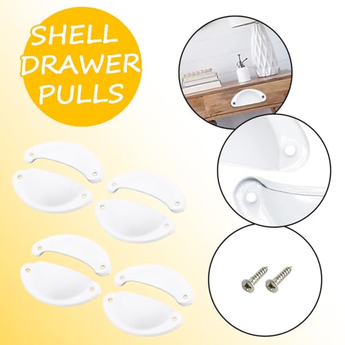 CEEYSEE 12Pcs Cup Handles for Drawers 81 X 35mm Shell Pull Handles Vintage Antique Drawer Semicircle Handle Furniture Door Knobs Handles with Screws (KLSB/White) - Image 3